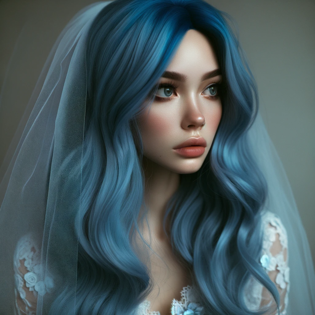 mujer con cabello decolorado en azul inspirado en Coraline

